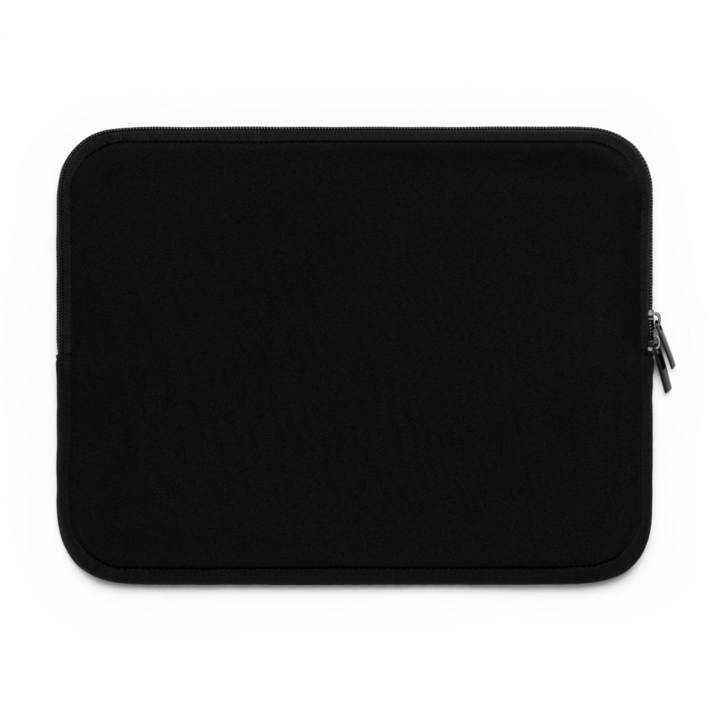 A laptop sleeve features a grayscale, upside-down artistic portrait of a man's face, emphasizing expressive eyes, a defined nose, lips, and a prominent mustache. A small green awareness ribbon appears in the bottom right corner, symbolizing support for causes like mental health. The sleeve includes a zipper on the left side, combining secure functionality with bold, personal expression and advocacy.
